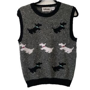 Vtg Knit Works Womens Medium Sweater Vest Scottie Dogs Wool Blend Preppy Money